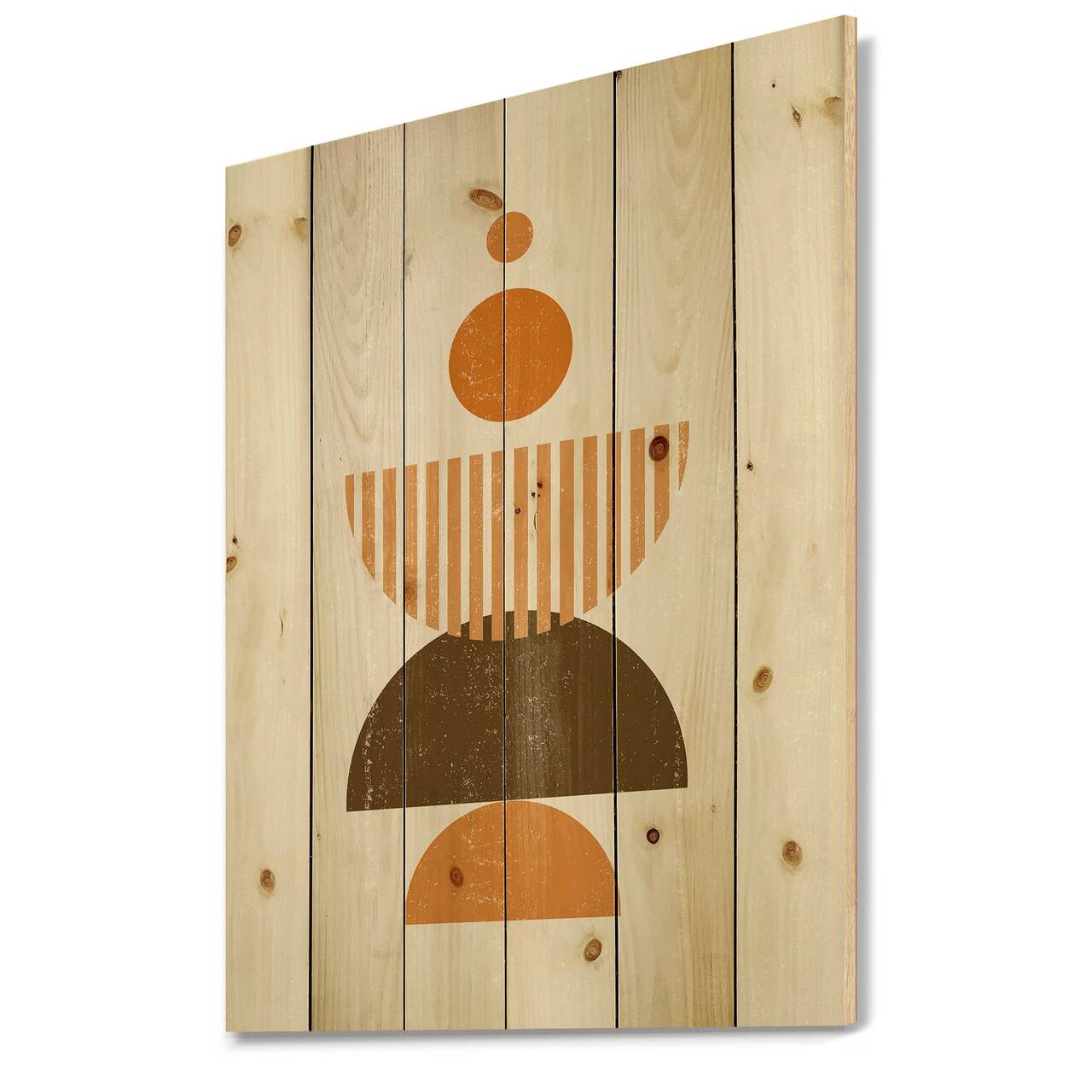 Designart - Abstract Minimal Sun and Moon In Earth Tones I - Modern Print on Natural Pine Wood